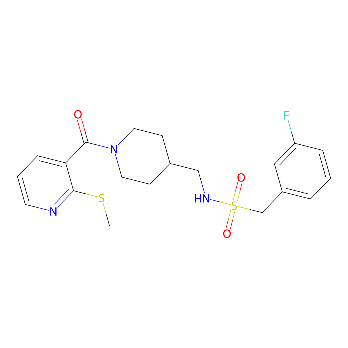 1-(3-fluorophenyl)-N-((1-(2-(methylthio)nicotinoyl)piperidin-4-yl)methyl)methanesulfonamide molecular structure, CAS 1234957-93-7