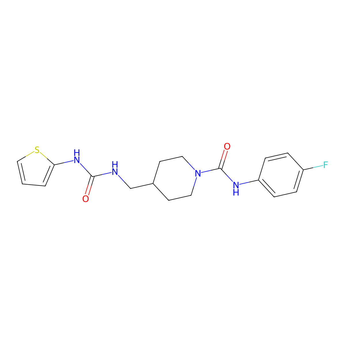 N-(4-fluorophenyl)-4-((3-(thiophen-2-yl)ureido)methyl)piperidine-1-carboxamide molecular structure, CAS 1234958-07-6