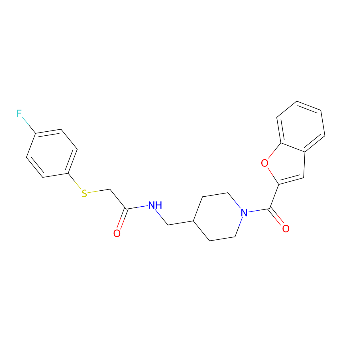 N-((1-(benzofuran-2-carbonyl)piperidin-4-yl)methyl)-2-((4-fluorophenyl)thio)acetamide molecular structure, CAS 1234958-31-6