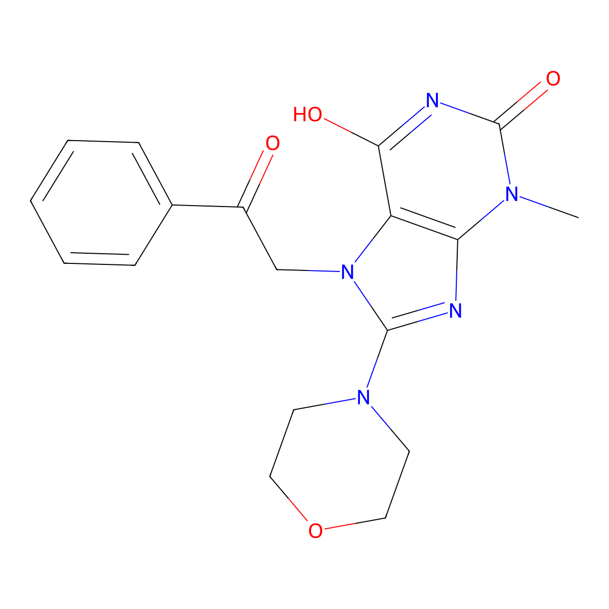 3-methyl-8-morpholino-7-(2-oxo-2-phenylethyl)-1H-purine-2,6(3H,7H)-dione molecular structure, CAS 123496-38-8