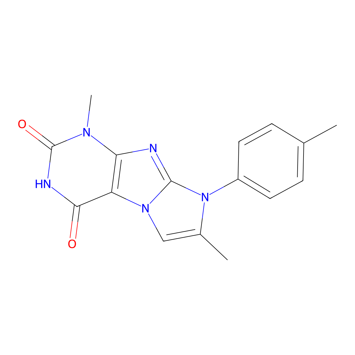 1,7-dimethyl-8-(p-tolyl)-1H-imidazo[2,1-f]purine-2,4(3H,8H)-dione molecular structure, CAS 123496-46-8