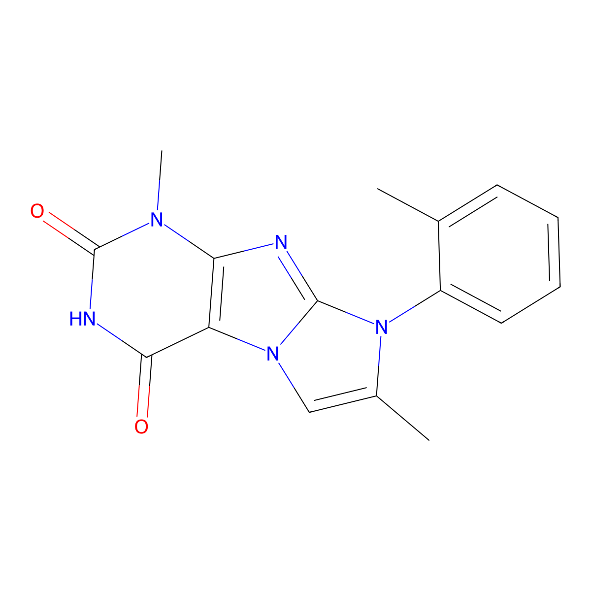1,7-dimethyl-8-(o-tolyl)-1H-imidazo[2,1-f]purine-2,4(3H,8H)-dione molecular structure, CAS 123496-48-0