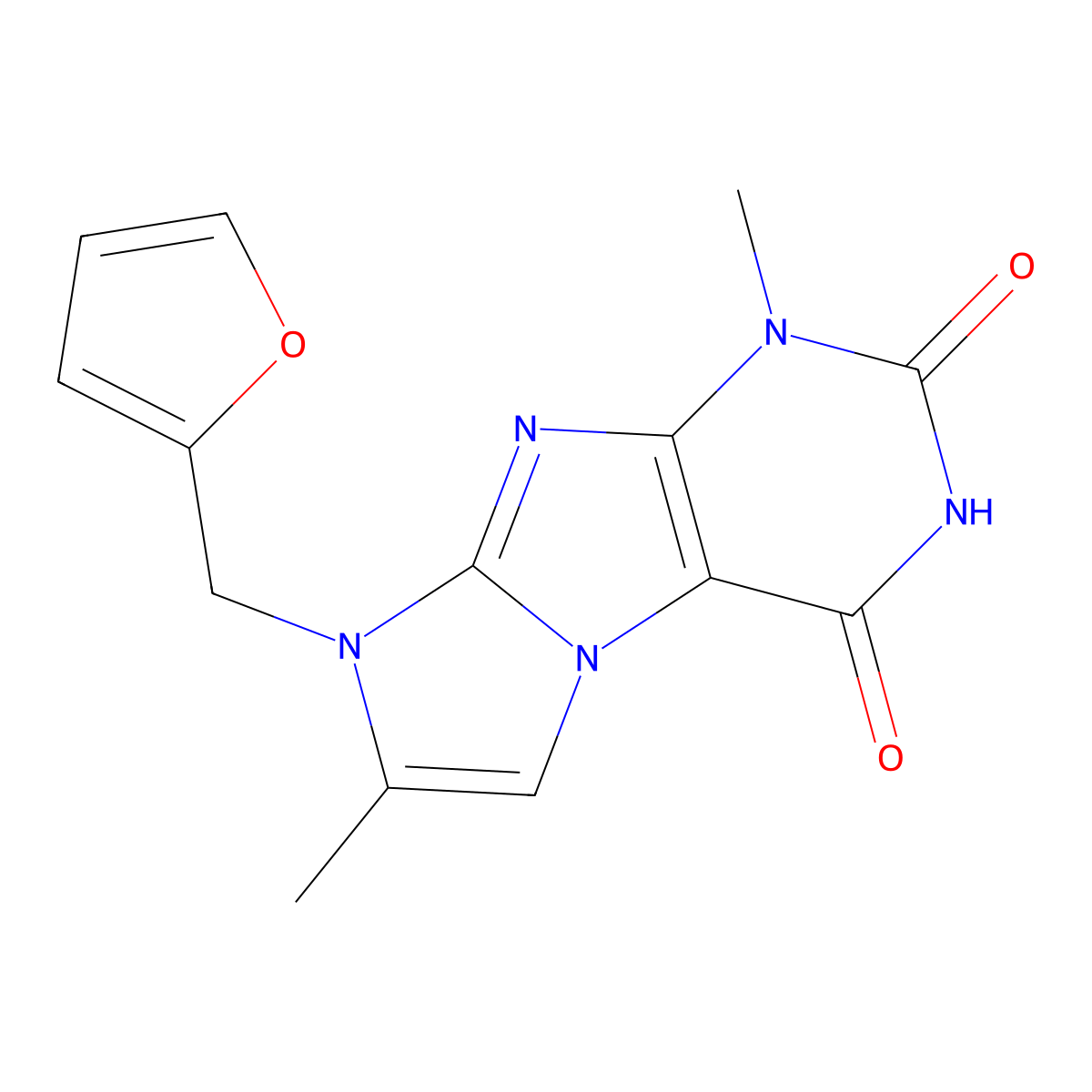 8-(furan-2-ylmethyl)-1,7-dimethyl-1H-imidazo[2,1-f]purine-2,4(3H,8H)-dione molecular structure, CAS 123496-51-5