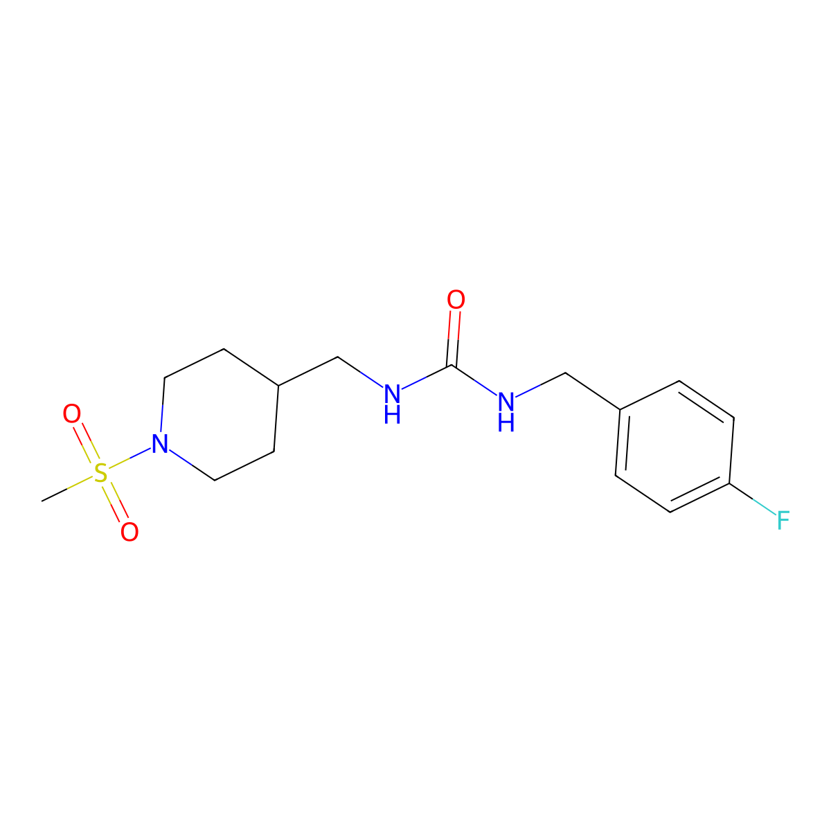 1-(4-Fluorobenzyl)-3-((1-(methylsulfonyl)piperidin-4-yl)methyl)urea molecular structure, CAS 1234972-02-1
