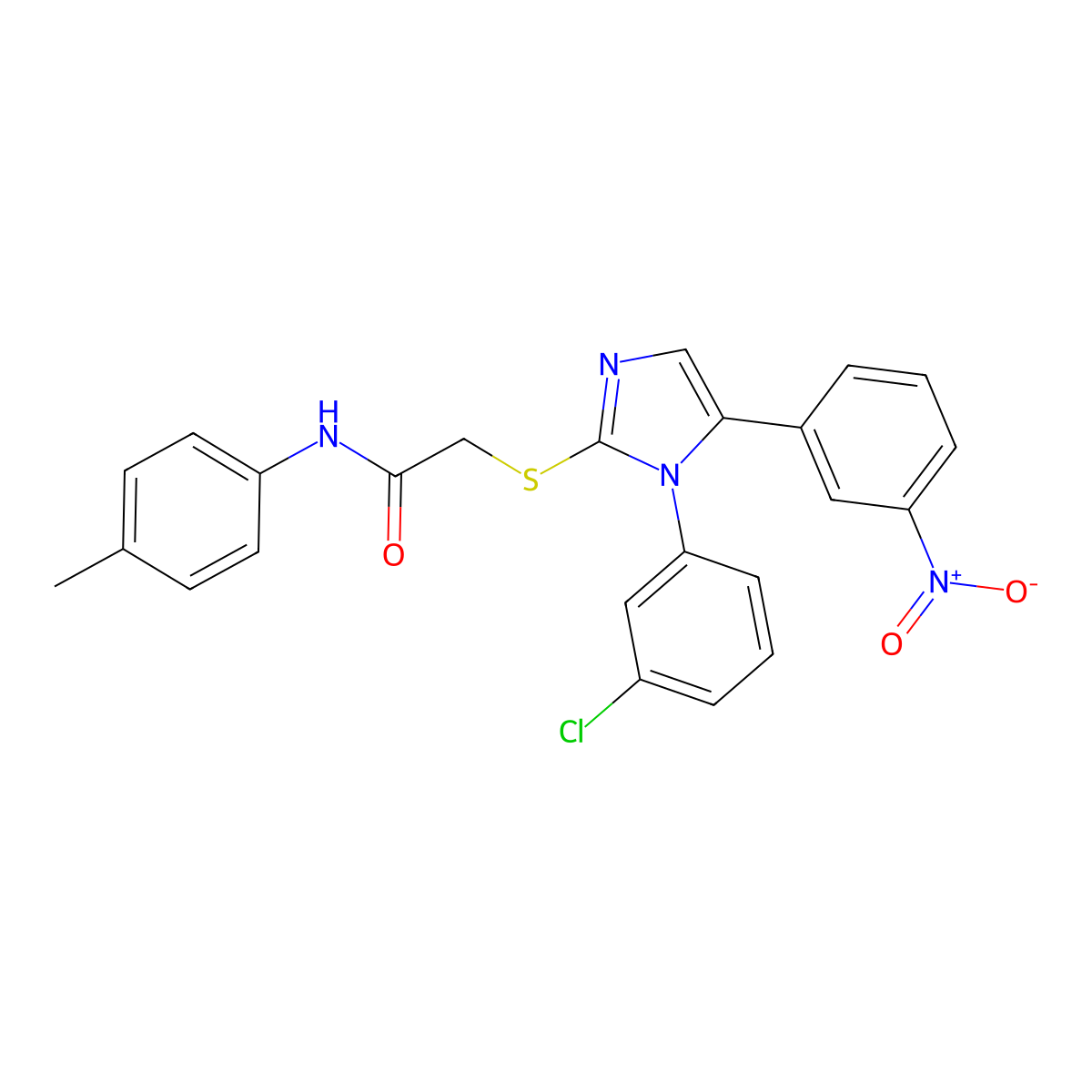 2-((1-(3-chlorophenyl)-5-(3-nitrophenyl)-1H-imidazol-2-yl)thio)-N-(p-tolyl)acetamide molecular structure, CAS 1234972-16-7