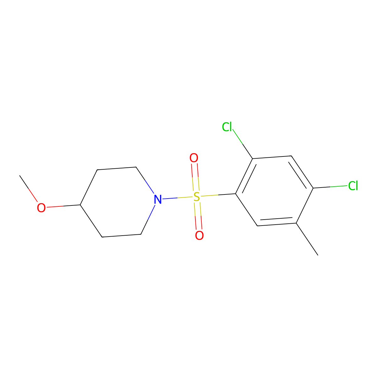 1-((2,4-Dichloro-5-methylphenyl)sulfonyl)-4-methoxypiperidine molecular structure, CAS 1234973-10-4