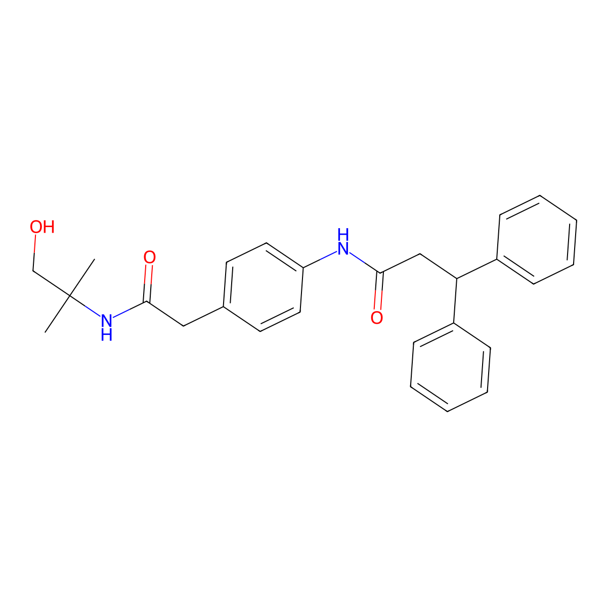 N-(4-(2-((1-hydroxy-2-methylpropan-2-yl)amino)-2-oxoethyl)phenyl)-3,3-diphenylpropanamide molecular structure, CAS 1234973-15-9