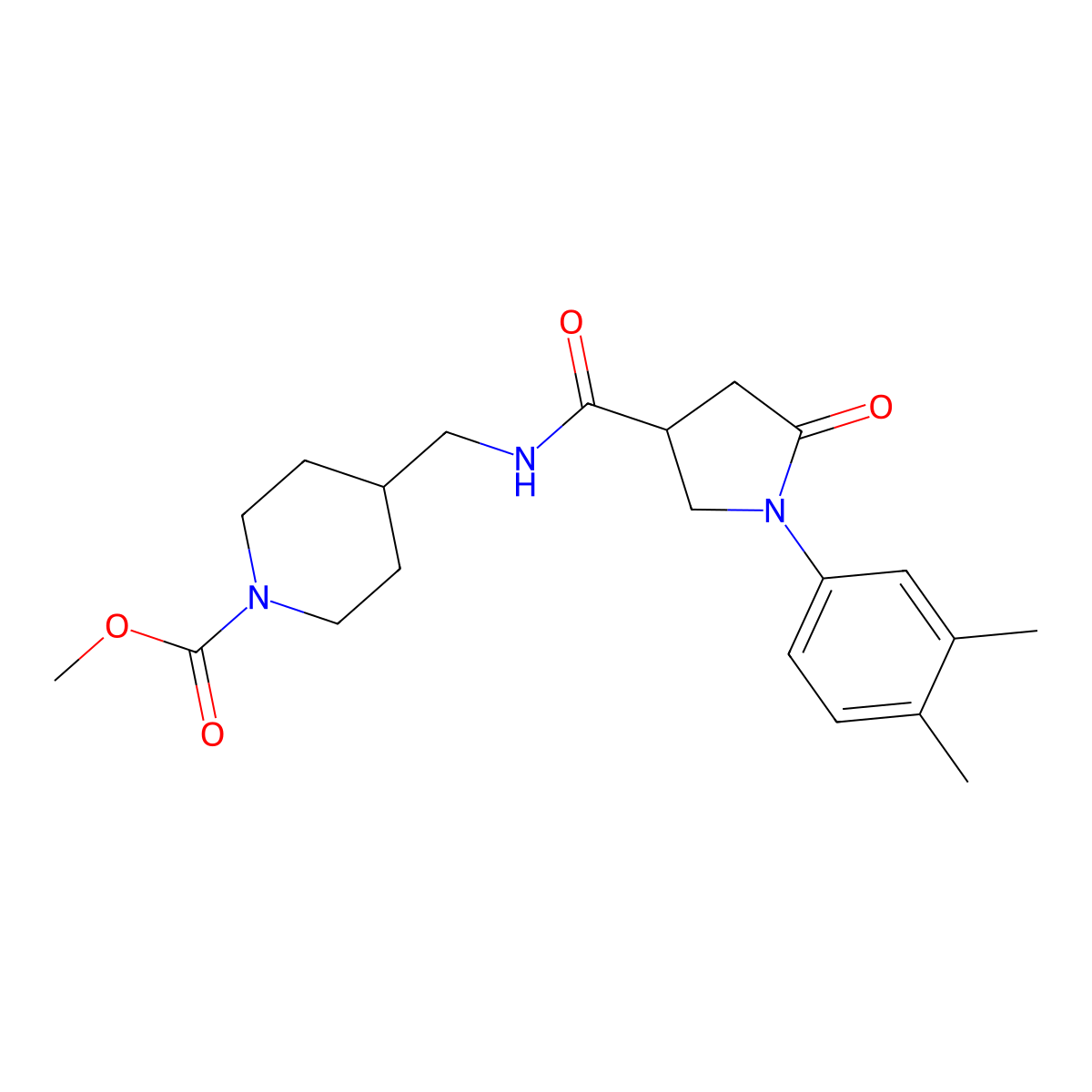 Methyl 4-((1-(3,4-dimethylphenyl)-5-oxopyrrolidine-3-carboxamido)methyl)piperidine-1-carboxylate molecular structure, CAS 1234973-32-0