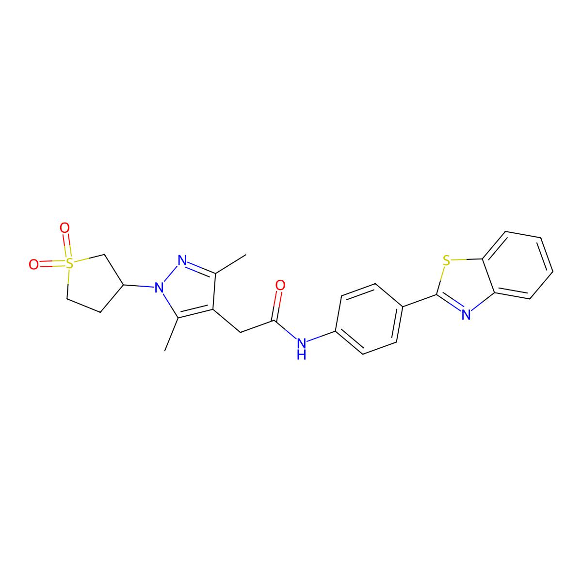 N-(4-(benzo[d]thiazol-2-yl)phenyl)-2-(1-(1,1-dioxidotetrahydrothiophen-3-yl)-3,5-dimethyl-1H-pyrazol-4-yl)acetamide molecular structure, CAS 1234973-68-2