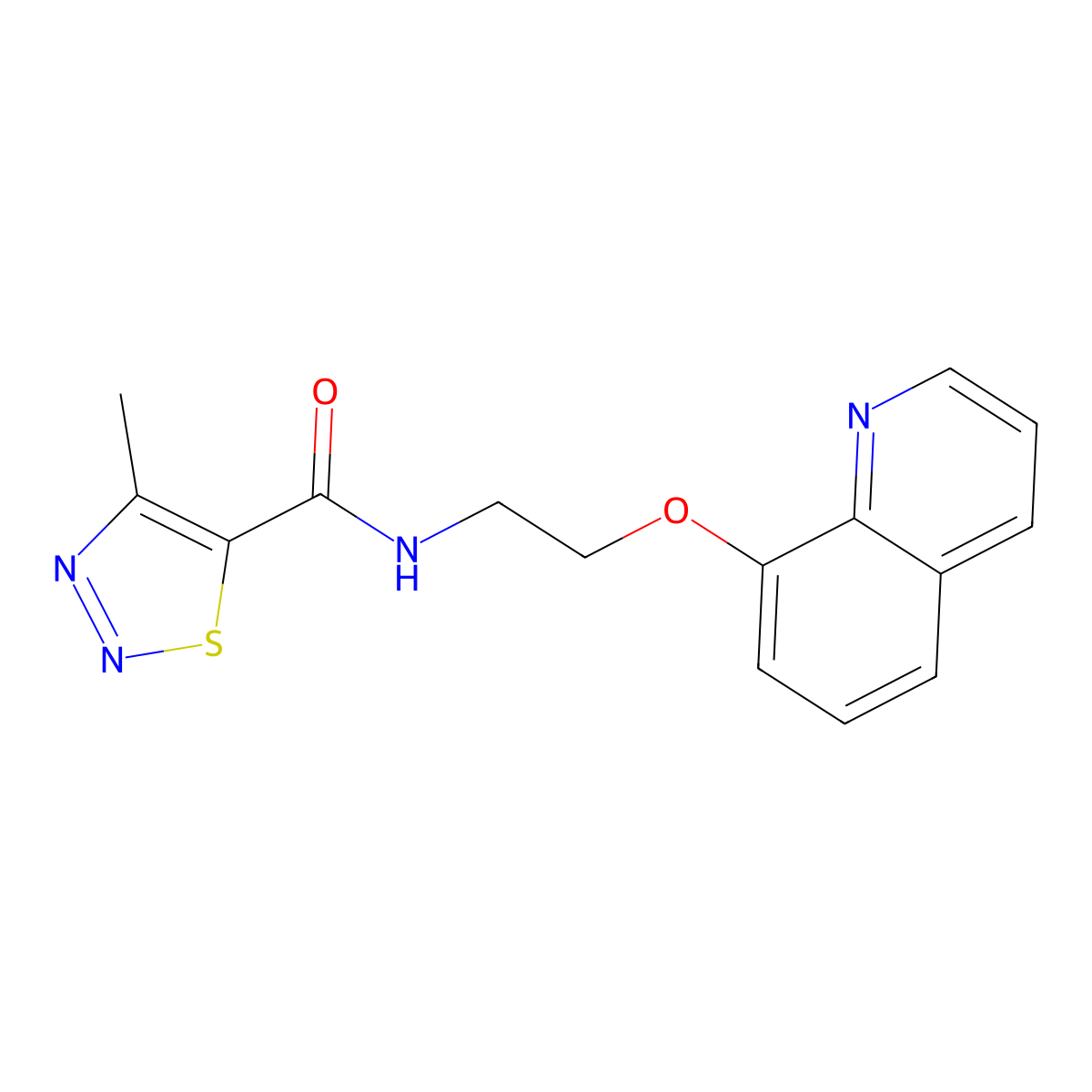 4-methyl-N-(2-(quinolin-8-yloxy)ethyl)-1,2,3-thiadiazole-5-carboxamide molecular structure, CAS 1234973-86-4