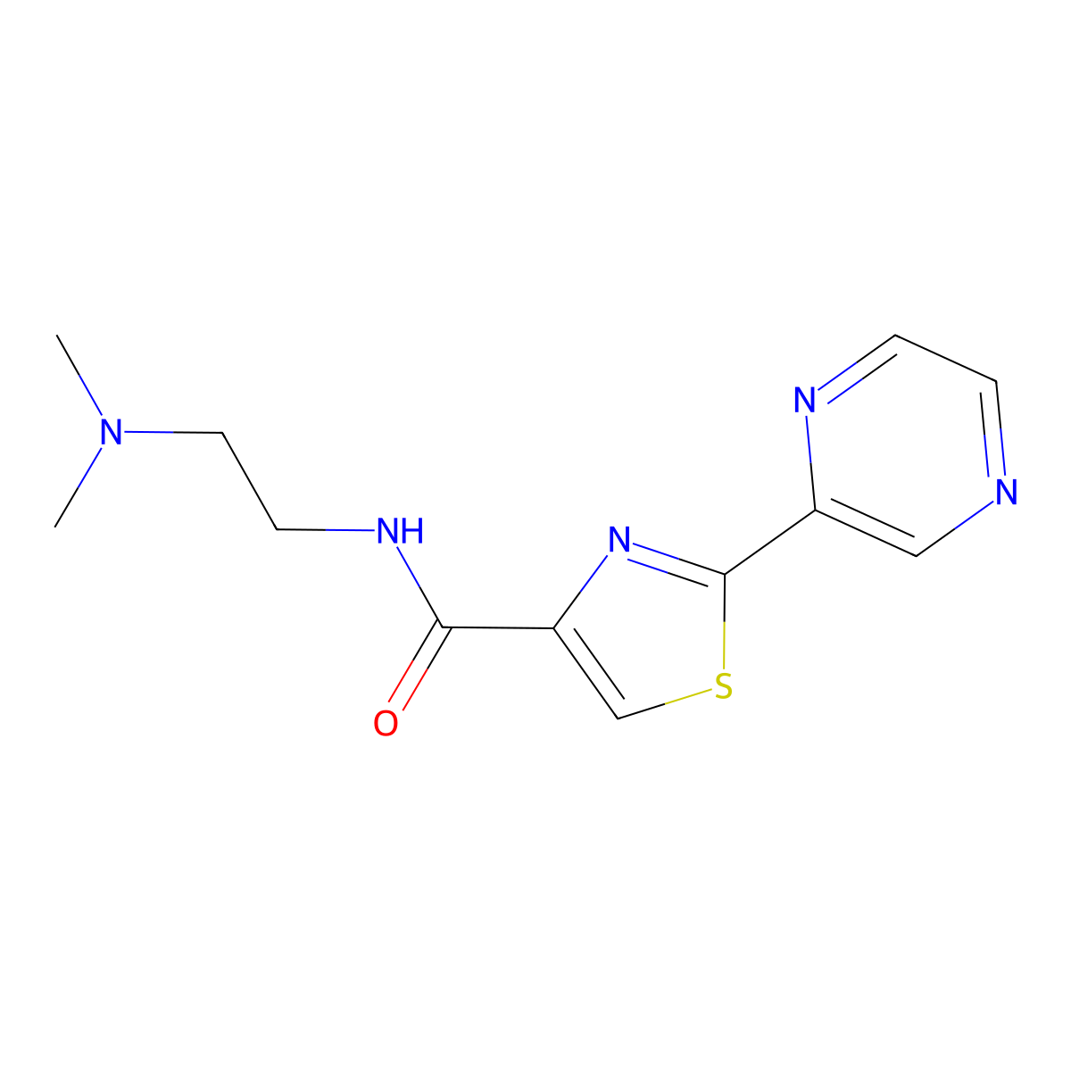 N-(2-(dimethylamino)ethyl)-2-(pyrazin-2-yl)thiazole-4-carboxamide molecular structure, CAS 1234974-10-7
