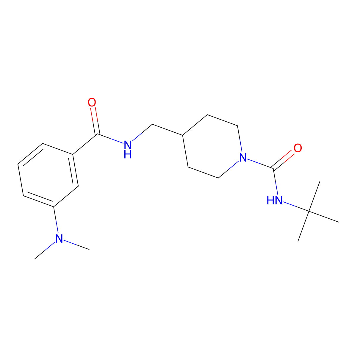 N-(tert-butyl)-4-((3-(dimethylamino)benzamido)methyl)piperidine-1-carboxamide molecular structure, CAS 1234974-45-8