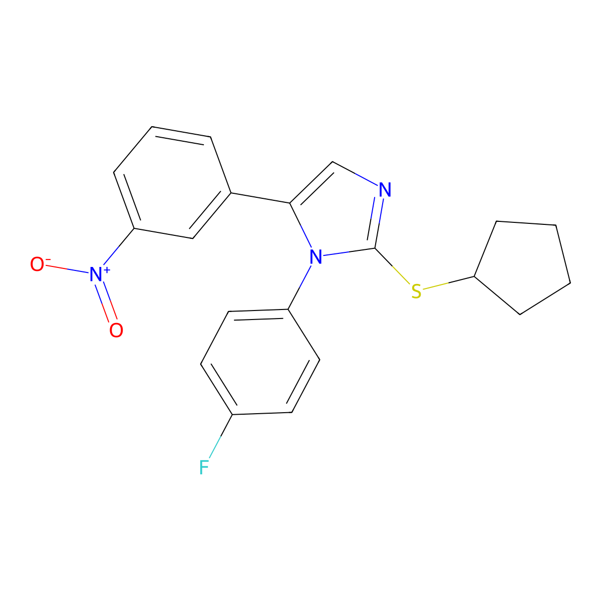 2-(cyclopentylsulfanyl)-1-(4-fluorophenyl)-5-(3-nitrophenyl)-1H-imidazole molecular structure, CAS 1234974-92-5