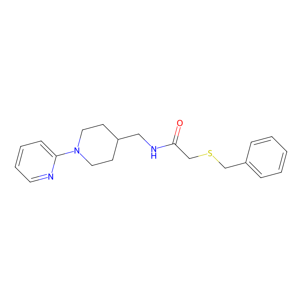 2-(benzylthio)-N-((1-(pyridin-2-yl)piperidin-4-yl)methyl)acetamide molecular structure, CAS 1234975-27-9