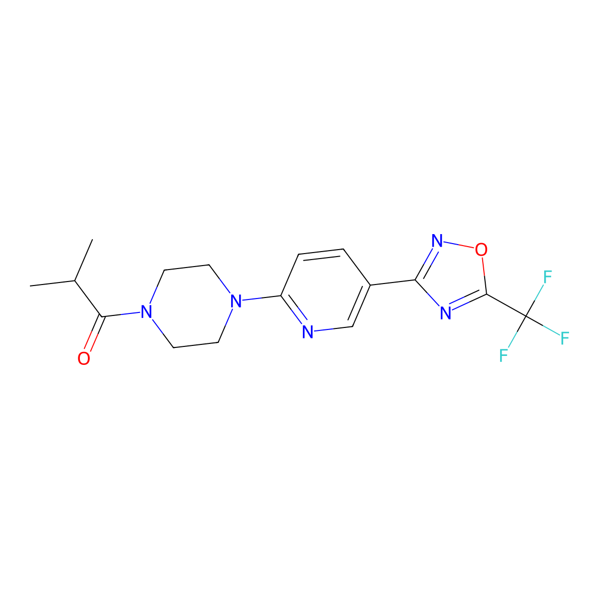 2-Methyl-1-(4-{5-[5-(trifluoromethyl)-1,2,4-oxadiazol-3-yl]pyridin-2-yl}piperazin-1-yl)propan-1-one molecular structure, CAS 1234975-42-8