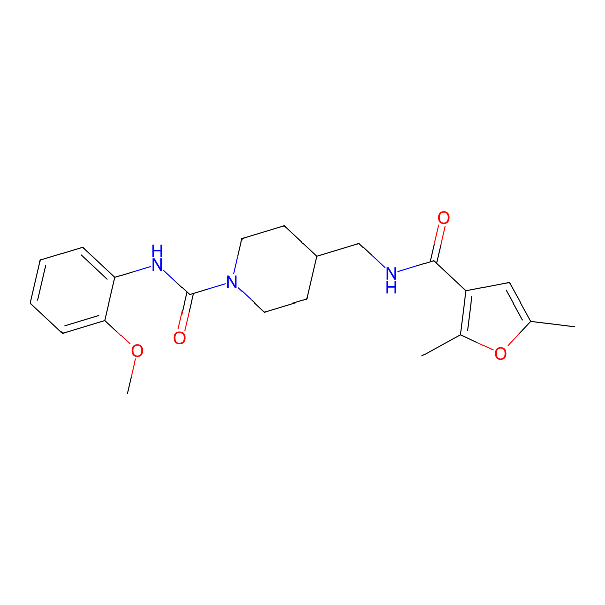 4-((2,5-dimethylfuran-3-carboxamido)methyl)-N-(2-methoxyphenyl)piperidine-1-carboxamide molecular structure, CAS 1234977-32-2