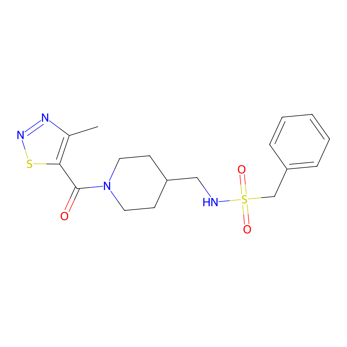 N-{[1-(4-methyl-1,2,3-thiadiazole-5-carbonyl)piperidin-4-yl]methyl}-1-phenylmethanesulfonamide molecular structure, CAS 1234977-54-8