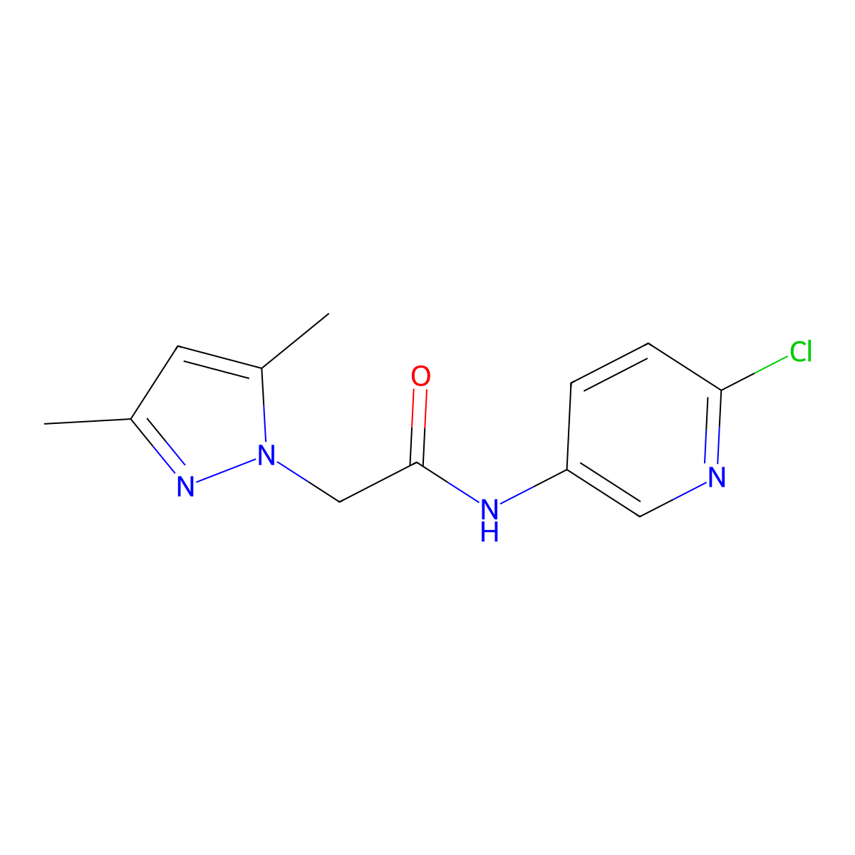 N-(6-chloropyridin-3-yl)-2-(3,5-dimethyl-1H-pyrazol-1-yl)acetamide molecular structure, CAS 1234977-61-7