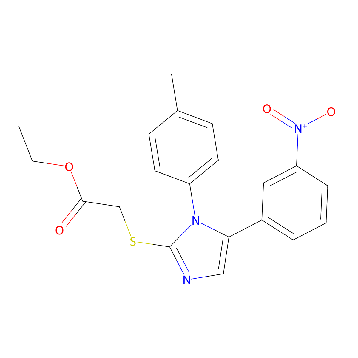 ethyl 2-((5-(3-nitrophenyl)-1-(p-tolyl)-1H-imidazol-2-yl)thio)acetate molecular structure, CAS 1234978-03-0