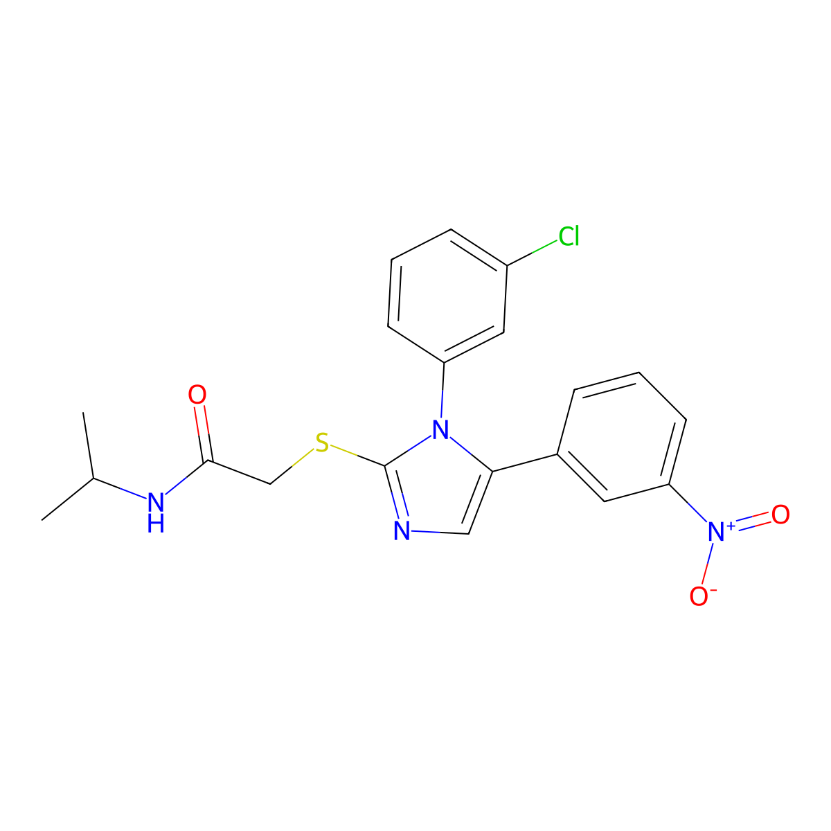 2-((1-(3-chlorophenyl)-5-(3-nitrophenyl)-1H-imidazol-2-yl)thio)-N-isopropylacetamide molecular structure, CAS 1234978-10-9