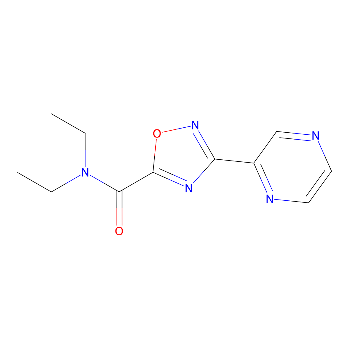 N,N-diethyl-3-(pyrazin-2-yl)-1,2,4-oxadiazole-5-carboxamide molecular structure, CAS 1234979-72-6
