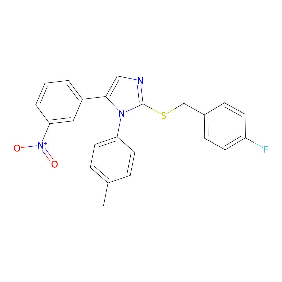 2-((4-fluorobenzyl)thio)-5-(3-nitrophenyl)-1-(p-tolyl)-1H-imidazole molecular structure, CAS 1234979-80-6