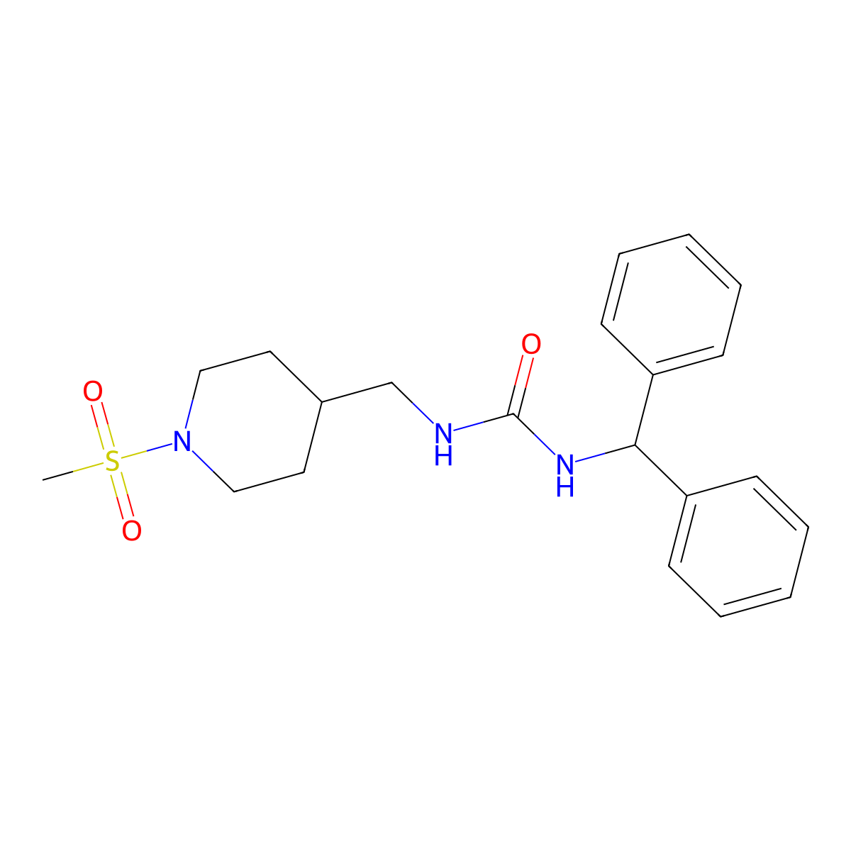 1-Benzhydryl-3-((1-(methylsulfonyl)piperidin-4-yl)methyl)urea molecular structure, CAS 1234980-86-9