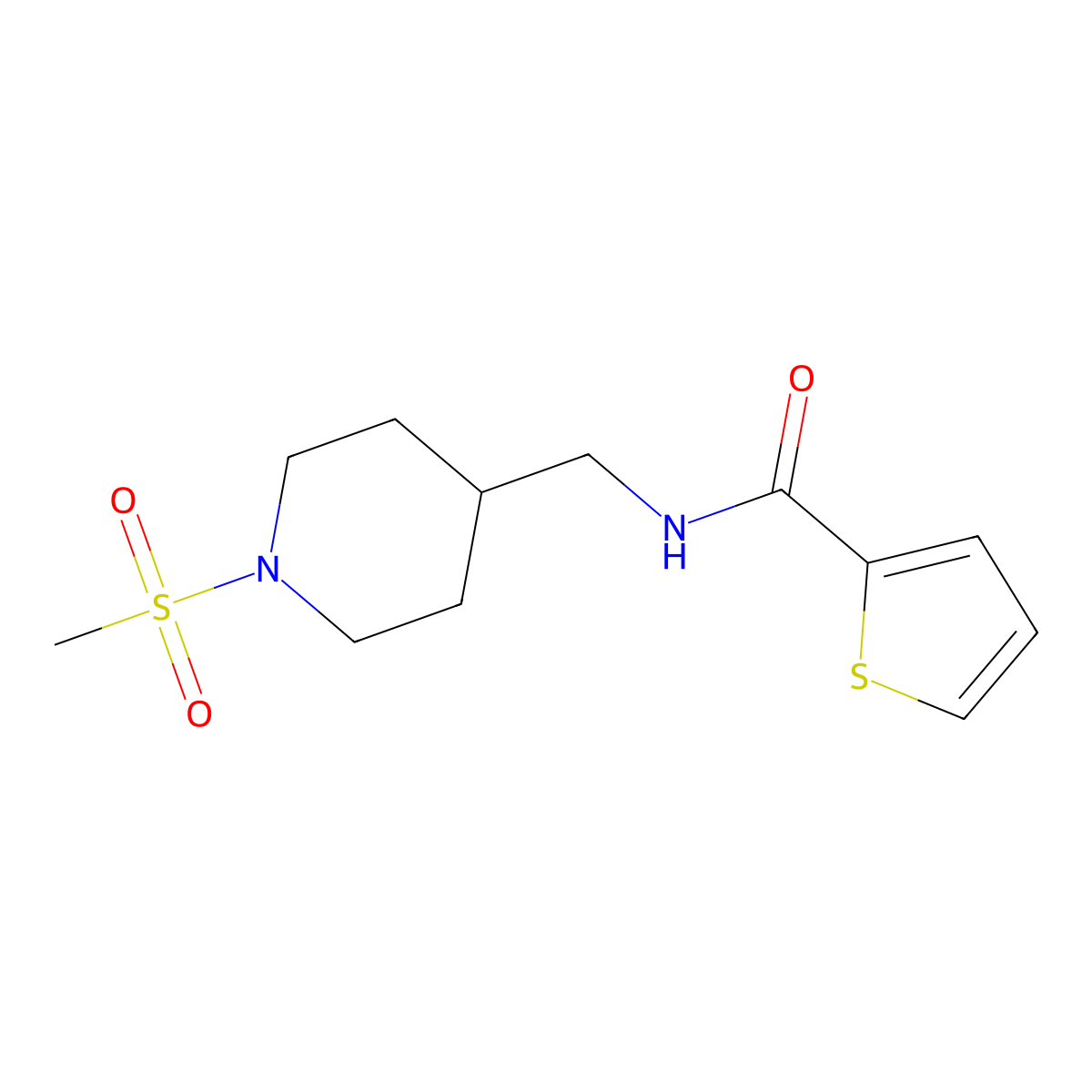N-[(1-methanesulfonylpiperidin-4-yl)methyl]thiophene-2-carboxamide molecular structure, CAS 1234980-89-2