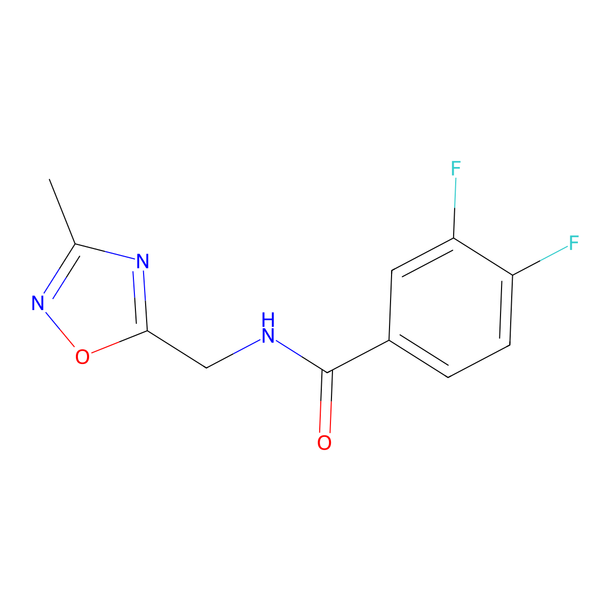 3,4-difluoro-N-((3-methyl-1,2,4-oxadiazol-5-yl)methyl)benzamide molecular structure, CAS 1234981-40-8