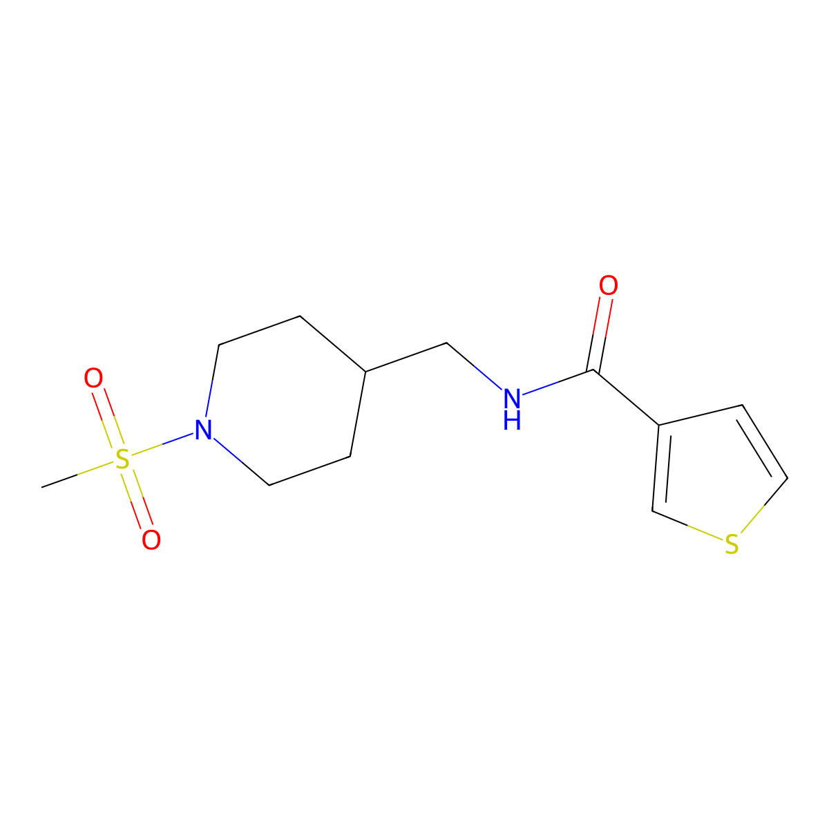 N-((1-(methylsulfonyl)piperidin-4-yl)methyl)thiophene-3-carboxamide molecular structure, CAS 1234982-29-6