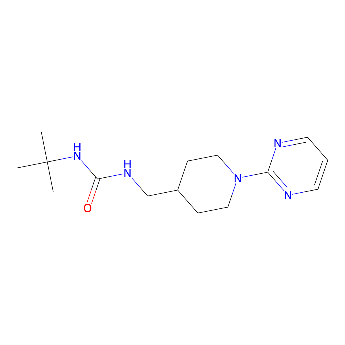 1-(Tert-butyl)-3-((1-(pyrimidin-2-yl)piperidin-4-yl)methyl)urea molecular structure, CAS 1234982-50-3