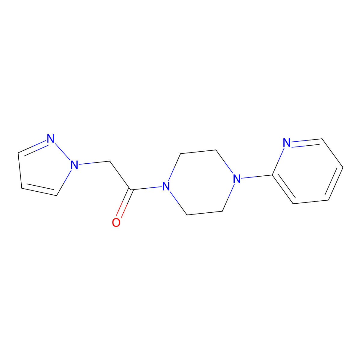 2-(1H-pyrazol-1-yl)-1-(4-(pyridin-2-yl)piperazin-1-yl)ethanone molecular structure, CAS 1234982-87-6