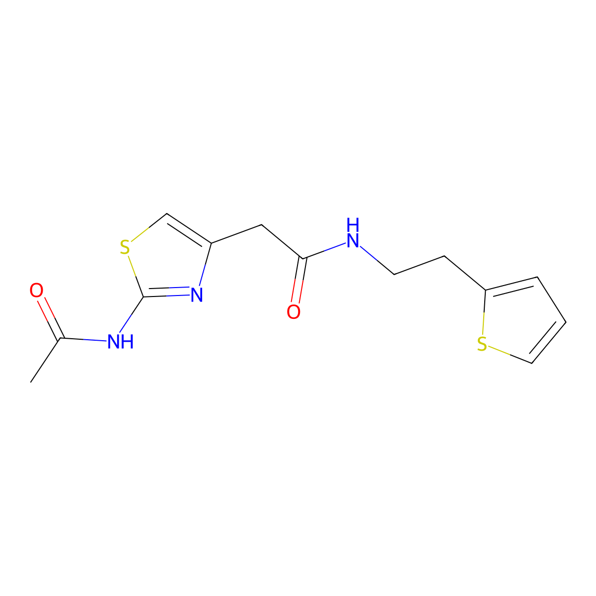 2-(2-acetamidothiazol-4-yl)-N-(2-(thiophen-2-yl)ethyl)acetamide molecular structure, CAS 1234983-03-9