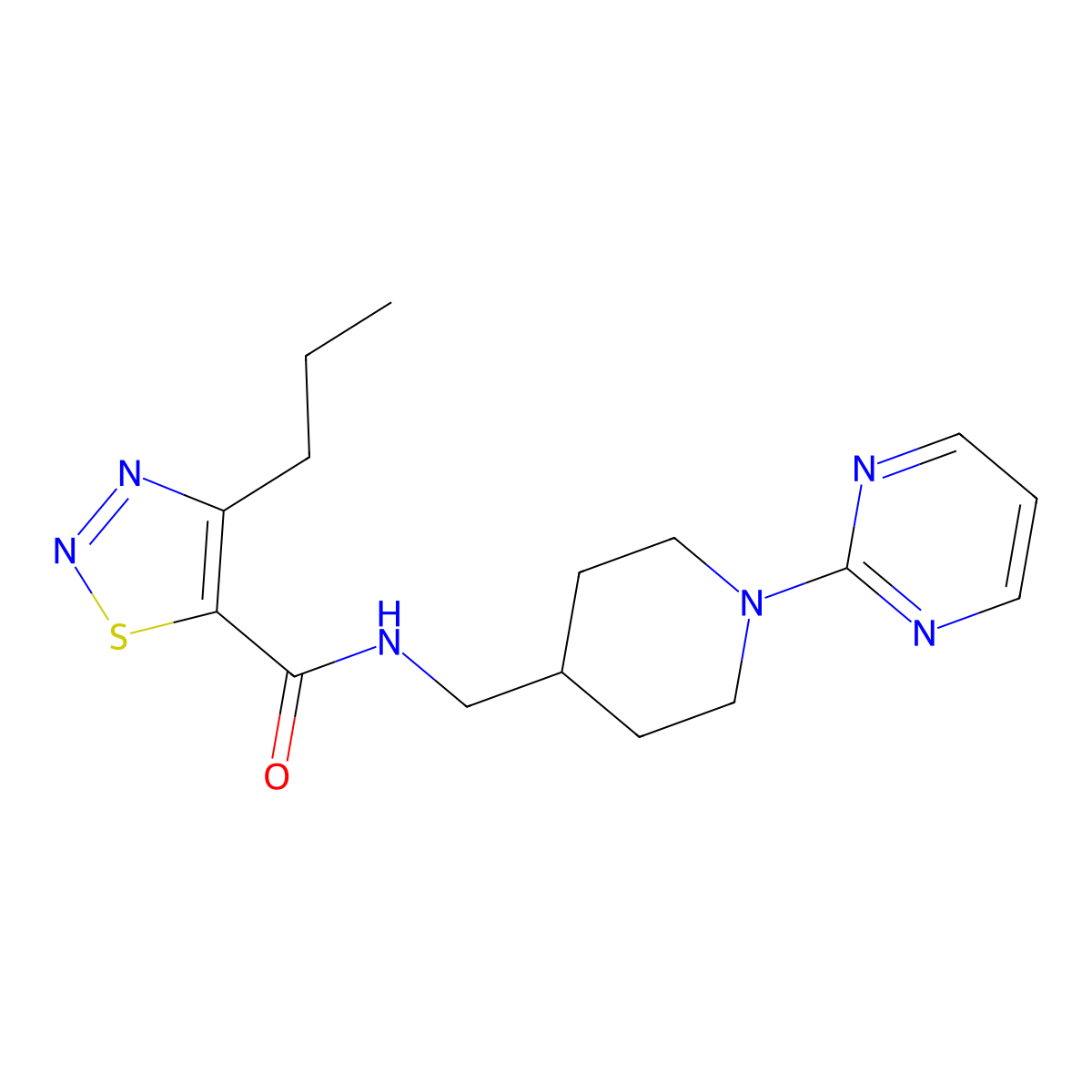 4-propyl-N-{[1-(pyrimidin-2-yl)piperidin-4-yl]methyl}-1,2,3-thiadiazole-5-carboxamide molecular structure, CAS 1234983-75-5