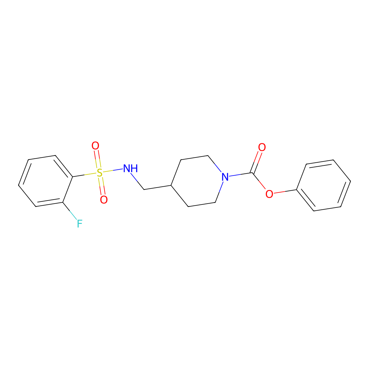 Phenyl 4-[(2-fluorobenzenesulfonamido)methyl]piperidine-1-carboxylate molecular structure, CAS 1234984-41-8