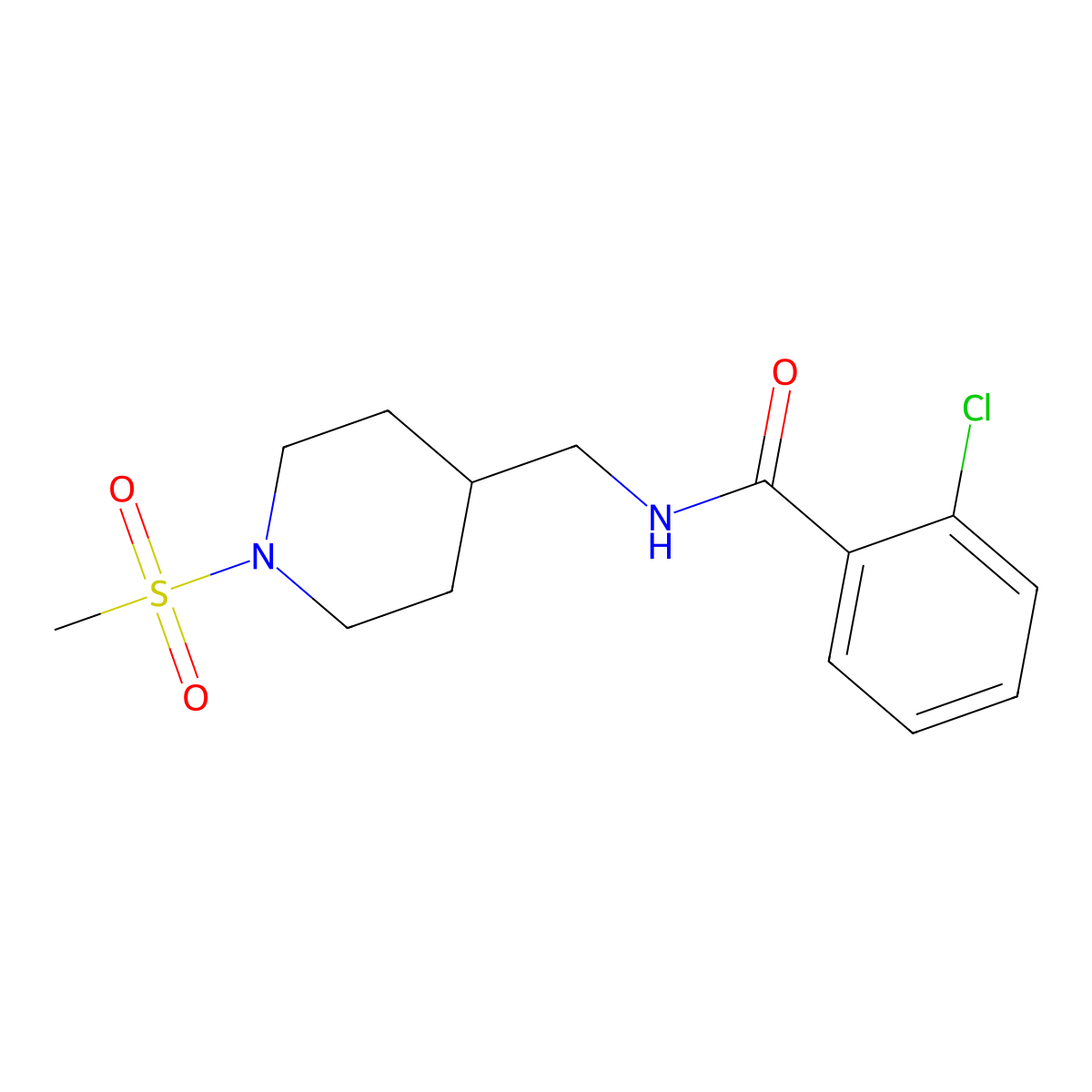 2-chloro-N-((1-(methylsulfonyl)piperidin-4-yl)methyl)benzamide molecular structure, CAS 1234985-16-0