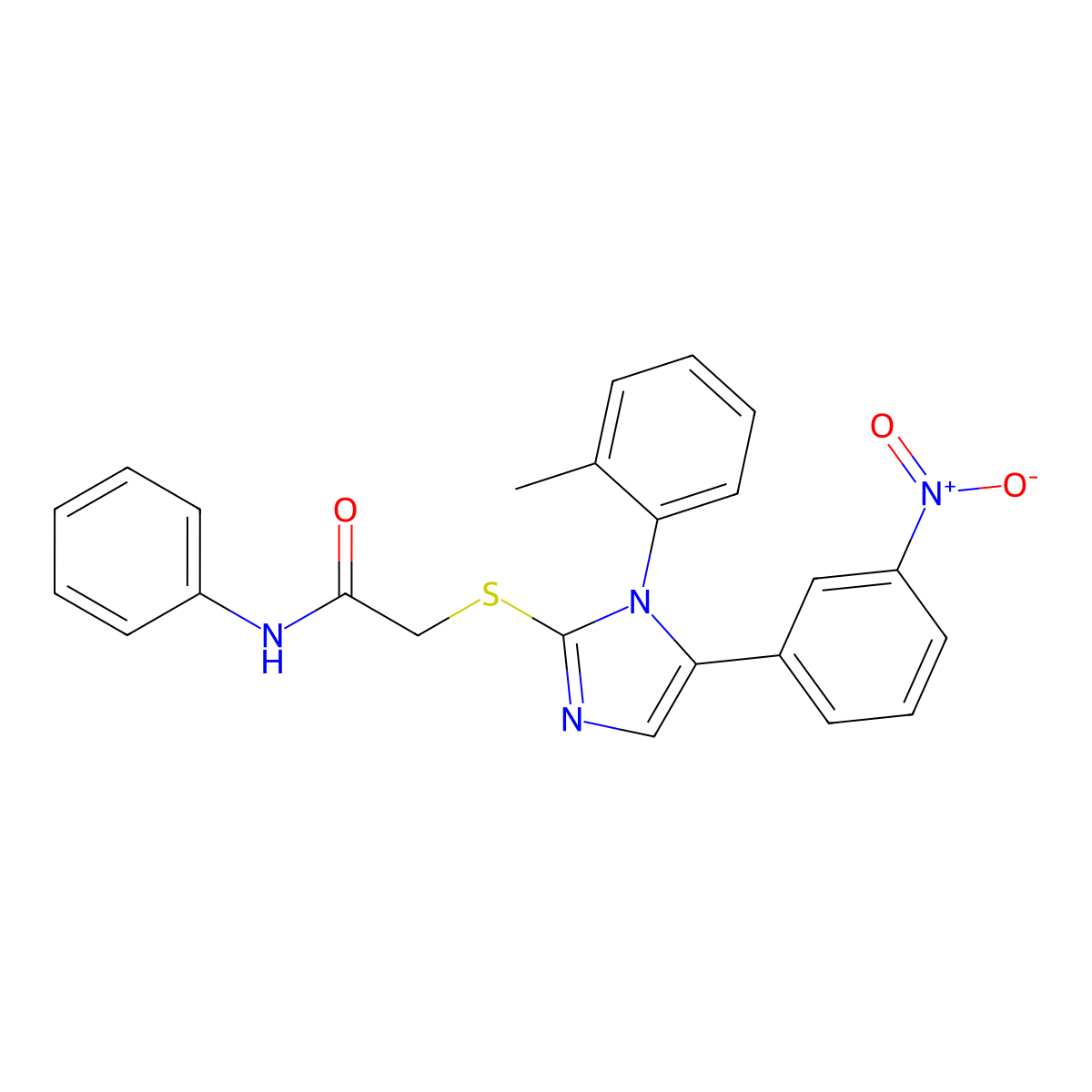 2-((5-(3-nitrophenyl)-1-(o-tolyl)-1H-imidazol-2-yl)thio)-N-phenylacetamide molecular structure, CAS 1234987-42-8