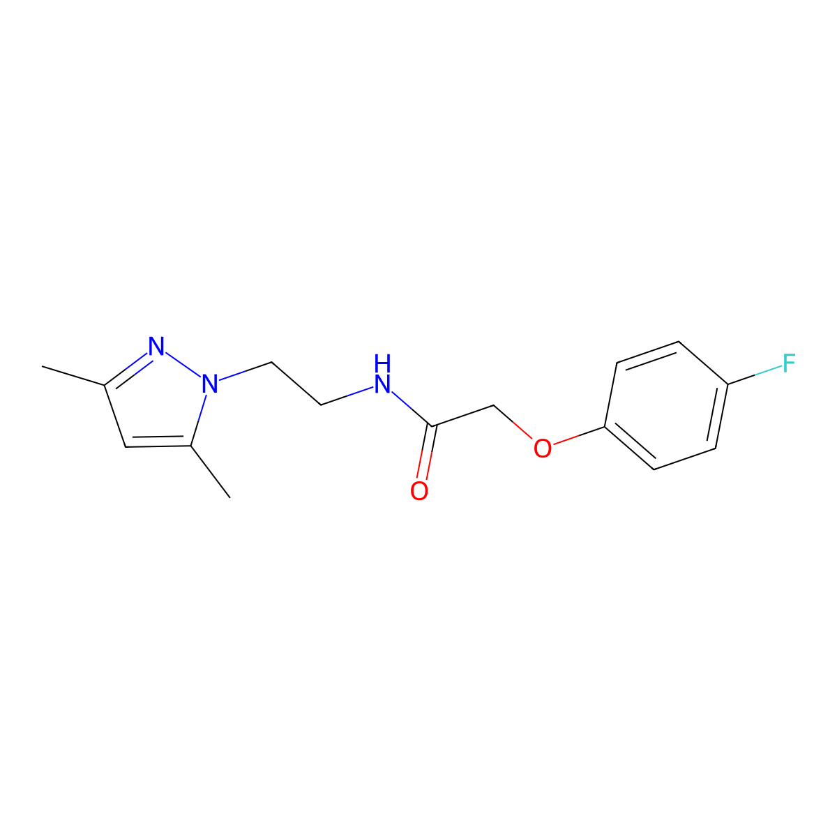 N-(2-(3,5-dimethyl-1H-pyrazol-1-yl)ethyl)-2-(4-fluorophenoxy)acetamide molecular structure, CAS 1234988-03-4