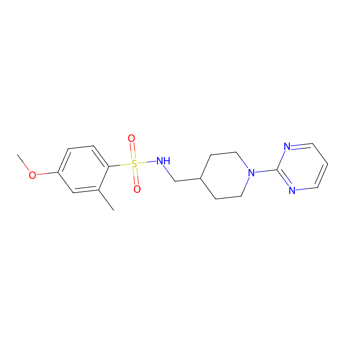 4-methoxy-2-methyl-N-((1-(pyrimidin-2-yl)piperidin-4-yl)methyl)benzenesulfonamide molecular structure, CAS 1234988-09-0