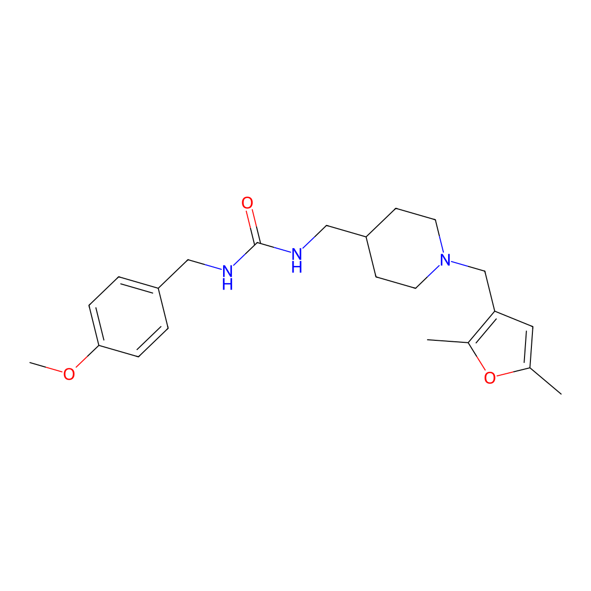 1-((1-((2,5-Dimethylfuran-3-yl)methyl)piperidin-4-yl)methyl)-3-(4-methoxybenzyl)urea molecular structure, CAS 1234988-89-6