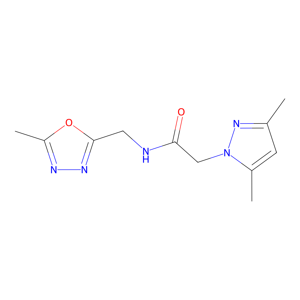 2-(3,5-dimethyl-1H-pyrazol-1-yl)-N-[(5-methyl-1,3,4-oxadiazol-2-yl)methyl]acetamide molecular structure, CAS 1234989-78-6