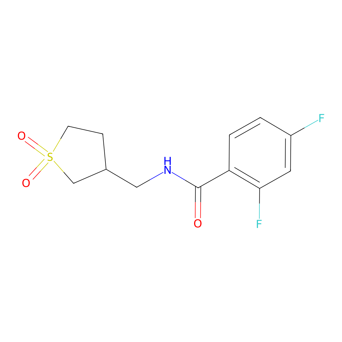 N-((1,1-dioxidotetrahydrothiophen-3-yl)methyl)-2,4-difluorobenzamide molecular structure, CAS 1234989-88-8