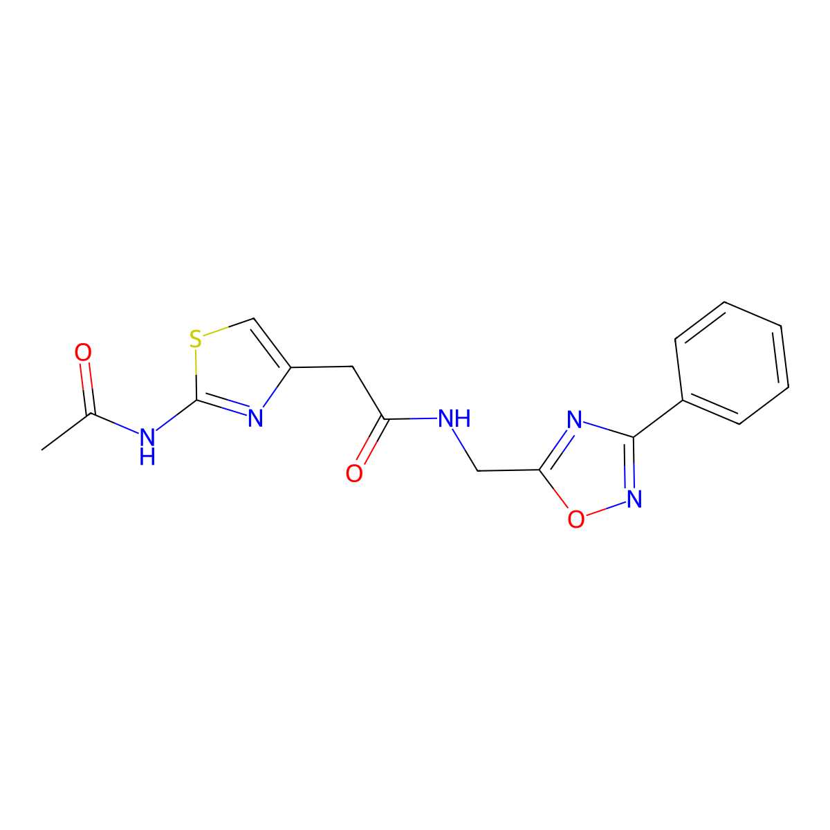 2-(2-acetamidothiazol-4-yl)-N-((3-phenyl-1,2,4-oxadiazol-5-yl)methyl)acetamide molecular structure, CAS 1234990-61-4