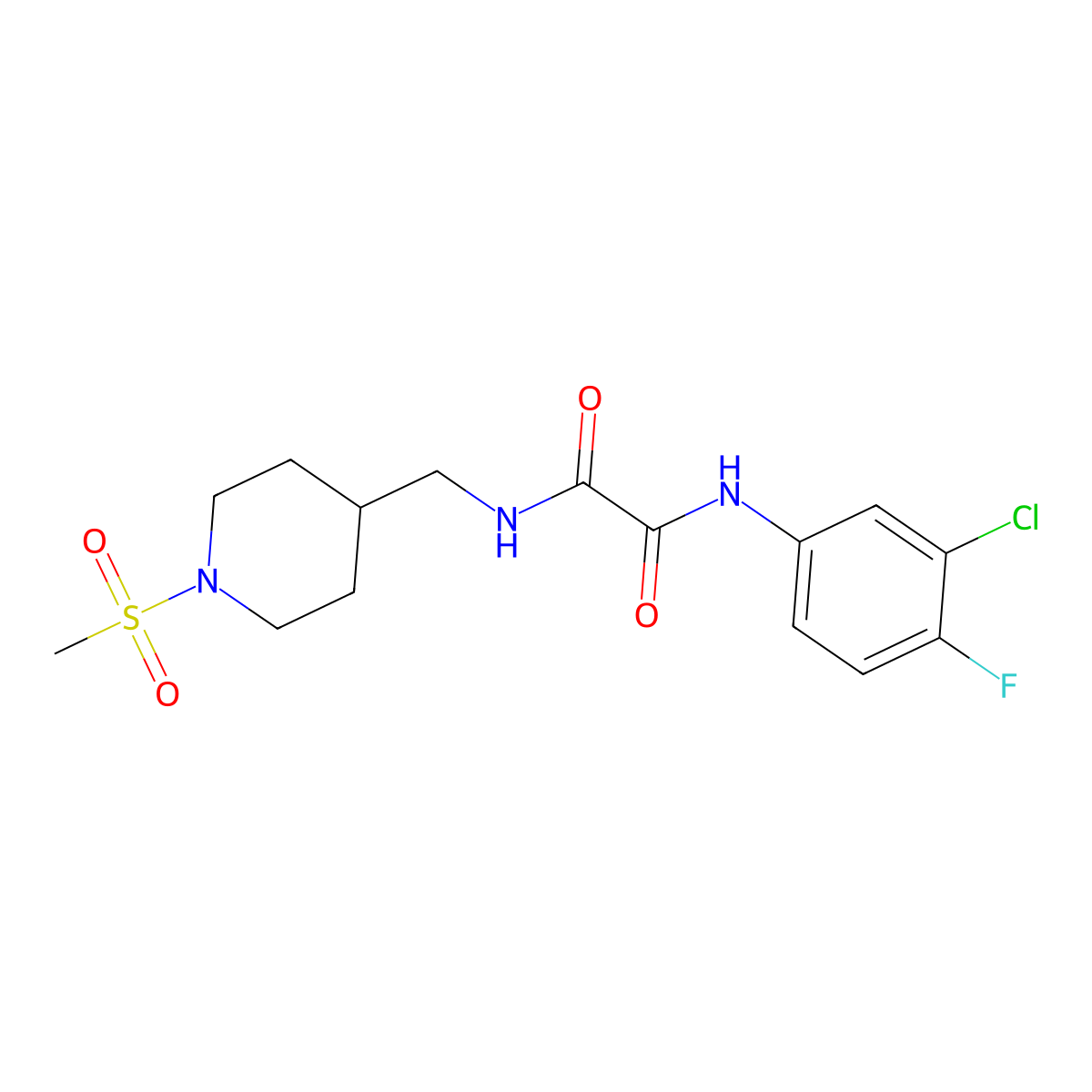 N'-(3-chloro-4-fluorophenyl)-N-[(1-methanesulfonylpiperidin-4-yl)methyl]ethanediamide molecular structure, CAS 1234991-40-2