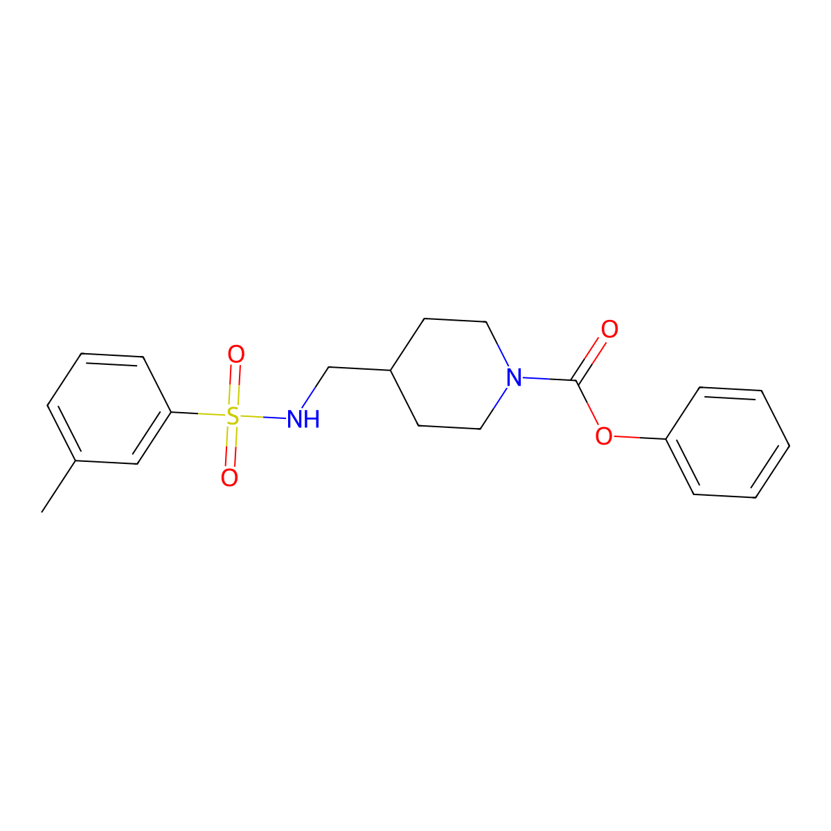 Phenyl 4-((3-methylphenylsulfonamido)methyl)piperidine-1-carboxylate molecular structure, CAS 1234994-06-9