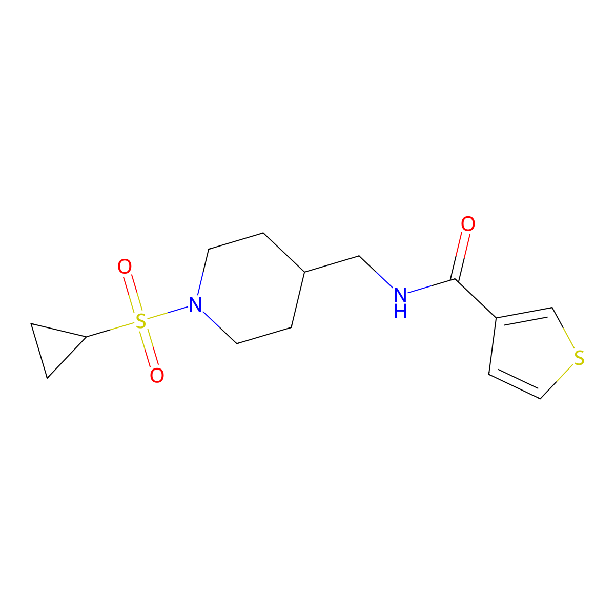 N-((1-(cyclopropylsulfonyl)piperidin-4-yl)methyl)thiophene-3-carboxamide molecular structure, CAS 1234994-71-8