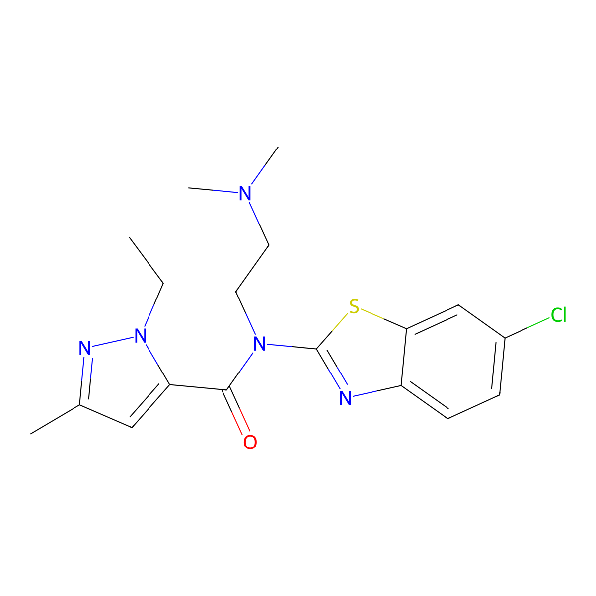 N-(6-chlorobenzo[d]thiazol-2-yl)-N-(2-(dimethylamino)ethyl)-1-ethyl-3-methyl-1H-pyrazole-5-carboxamide molecular structure, CAS 1234995-49-3