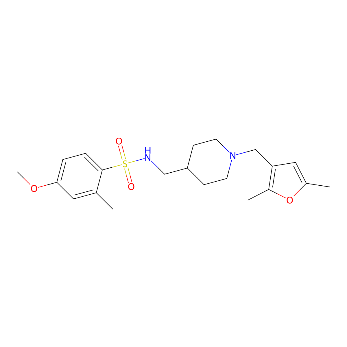 N-((1-((2,5-dimethylfuran-3-yl)methyl)piperidin-4-yl)methyl)-4-methoxy-2-methylbenzenesulfonamide molecular structure, CAS 1234995-72-2