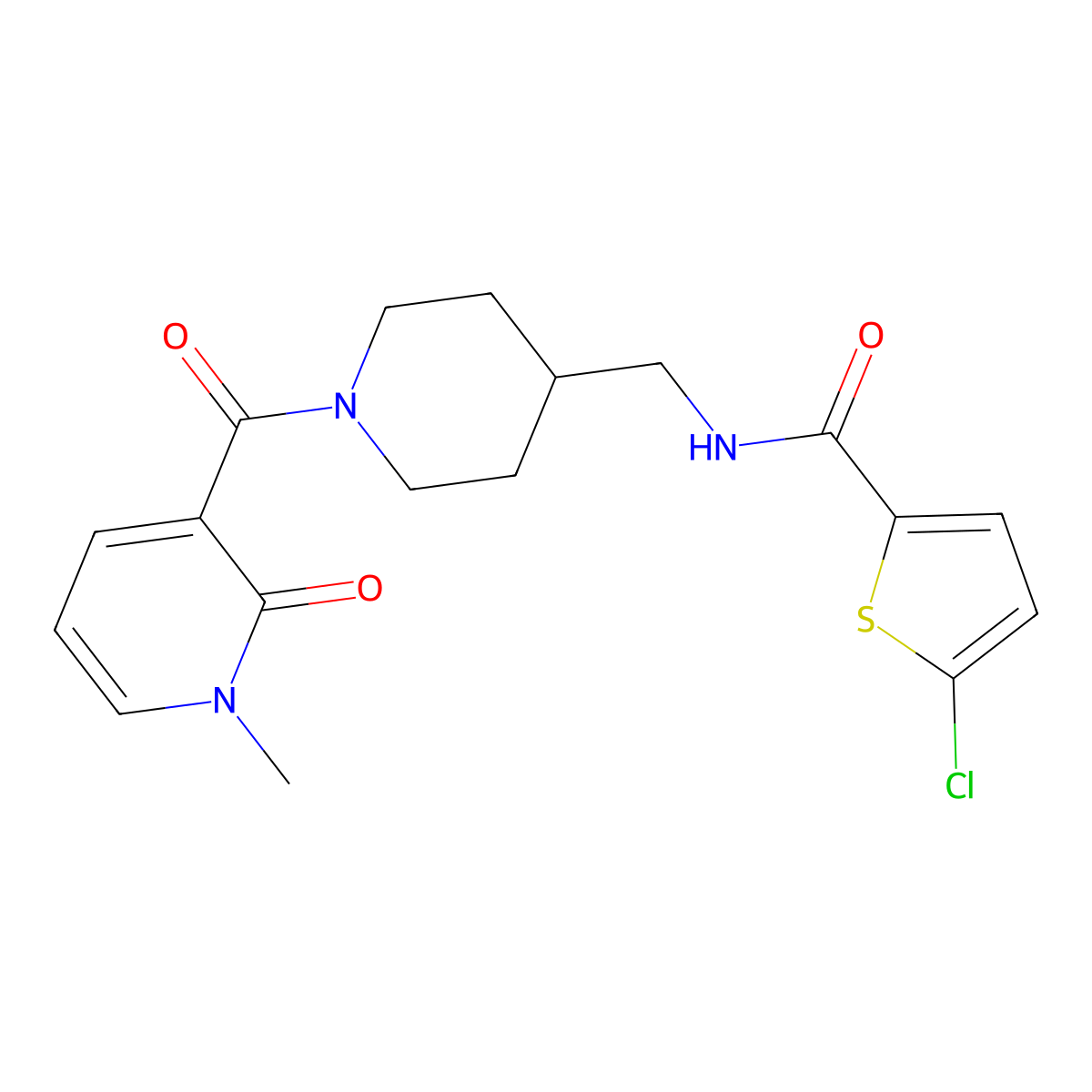5-chloro-N-{[1-(1-methyl-2-oxo-1,2-dihydropyridine-3-carbonyl)piperidin-4-yl]methyl}thiophene-2-carboxamide molecular structure, CAS 1234995-90-4