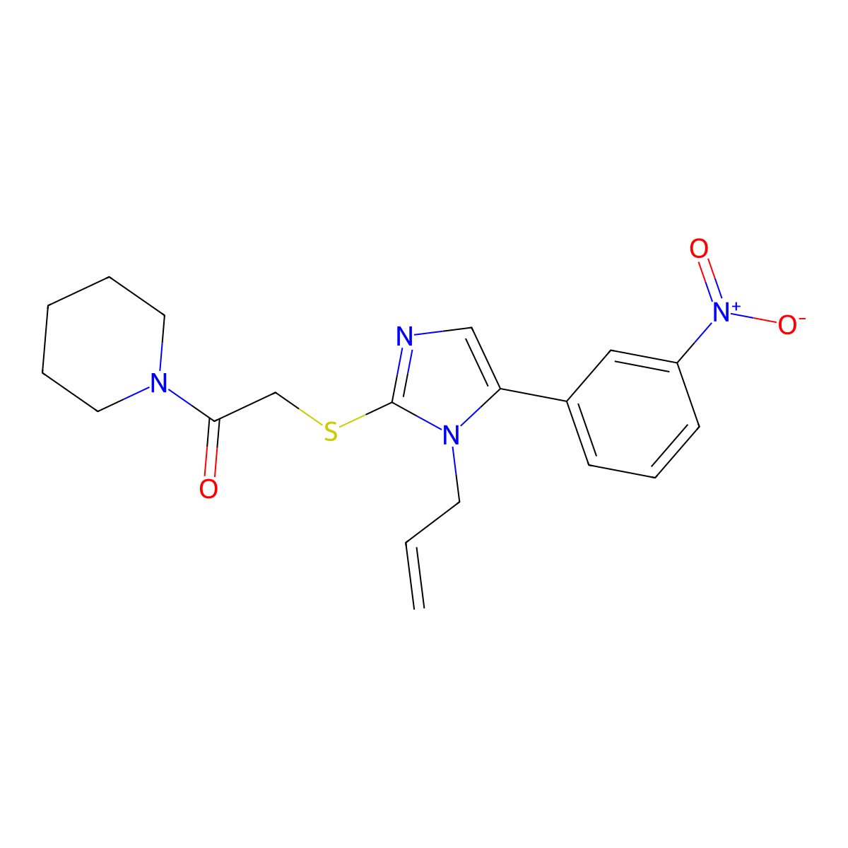 2-((1-allyl-5-(3-nitrophenyl)-1H-imidazol-2-yl)thio)-1-(piperidin-1-yl)ethanone molecular structure, CAS 1234996-42-9